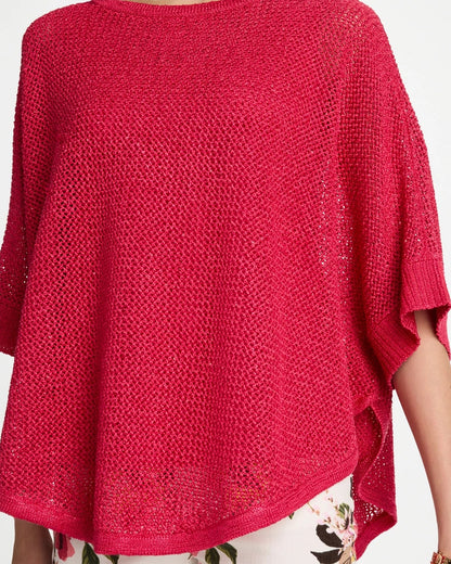 Chico's Value - Sequin Boatneck Rounded Hem Poncho Hot Honeysuckle