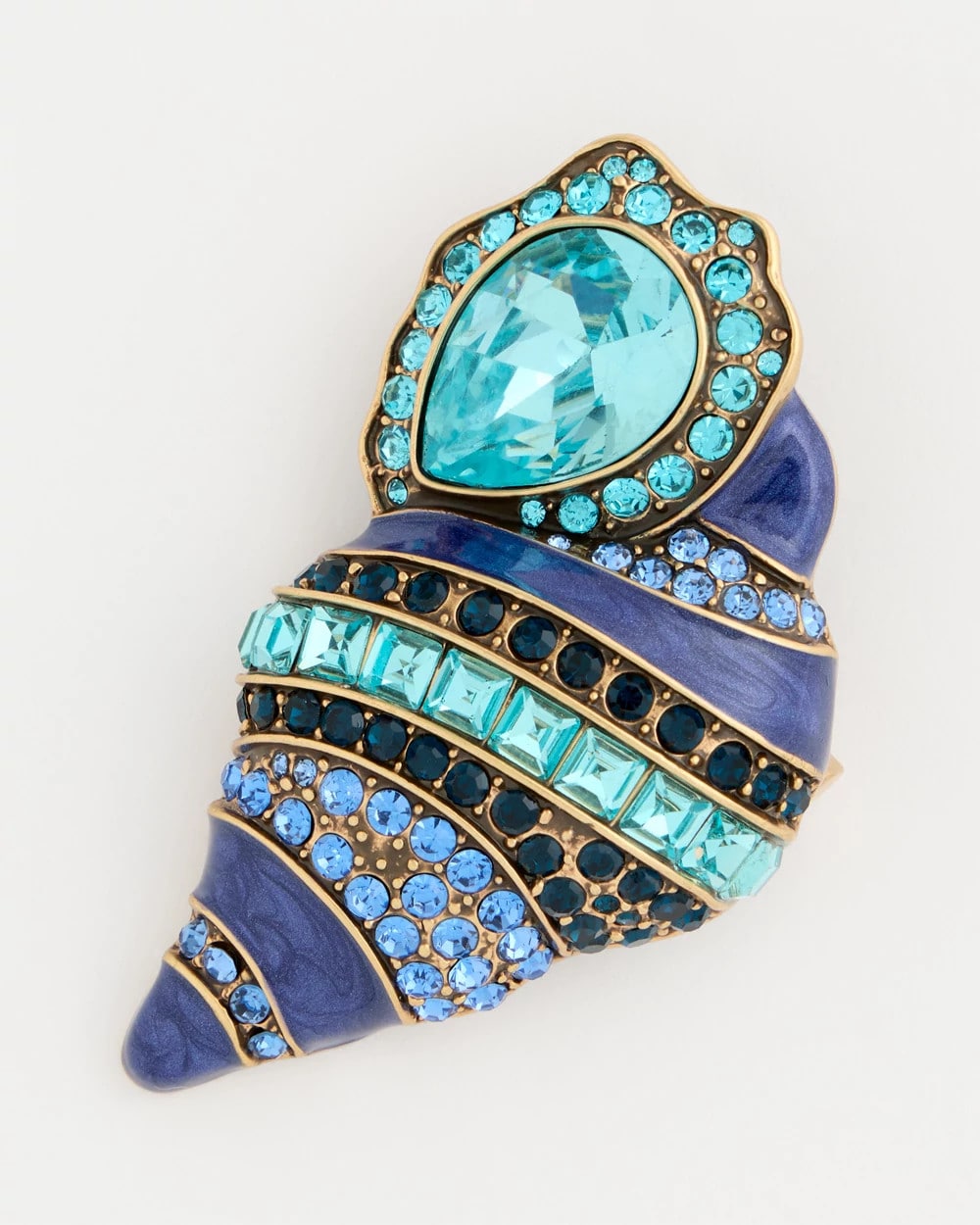 Chico's Top Pick - Faux Blue Halo Diamond Conch Shell Brooch Blue