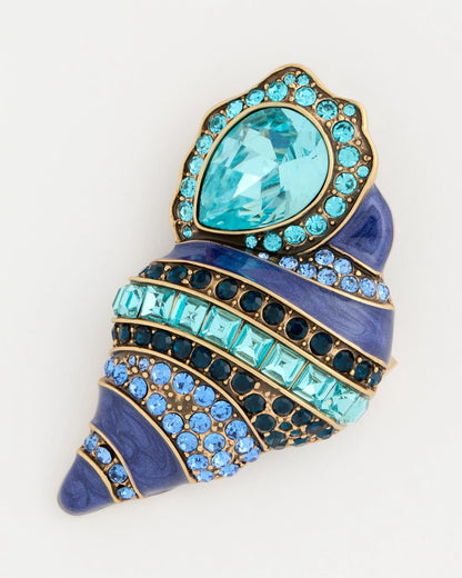 Chico's Top Pick - Faux Blue Halo Diamond Conch Shell Brooch Blue