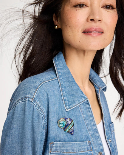 Chico's Top Pick - Faux Blue Halo Diamond Conch Shell Brooch Blue