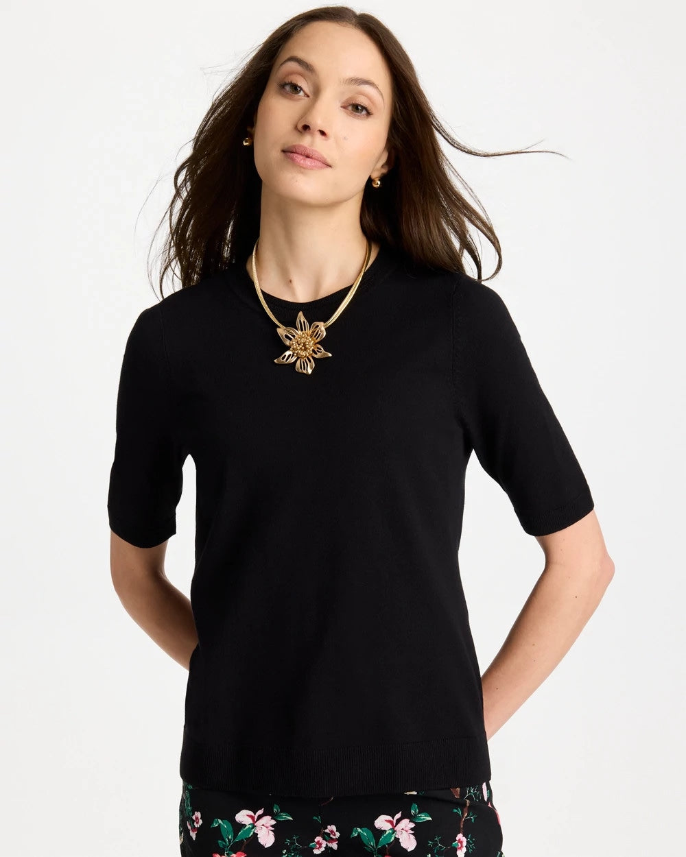 Chico's Top Pick - Ella Crewneck Pullover Sweater Black