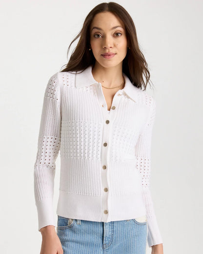 Chico's Signature - Textured Button-Front Cardigan Alabaster