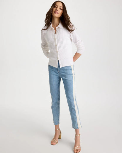 Chico's Signature - Textured Button-Front Cardigan Alabaster
