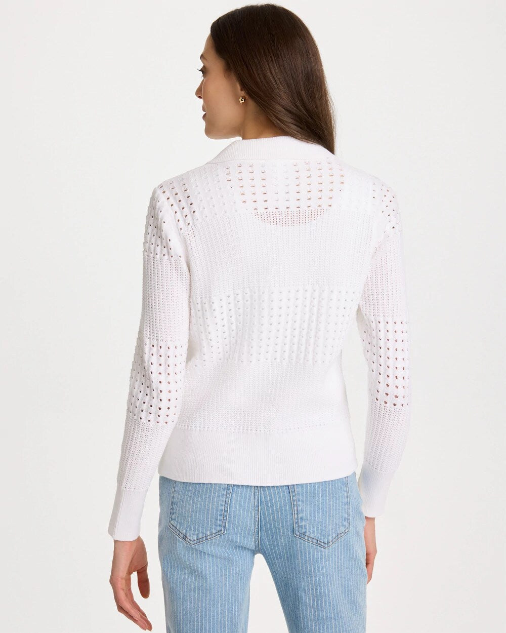 Chico's Signature - Textured Button-Front Cardigan Alabaster