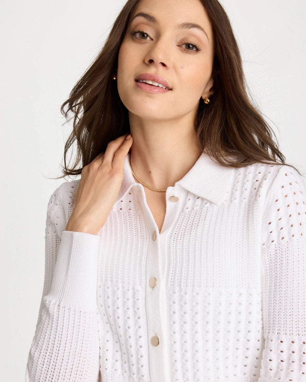 Chico's Signature - Textured Button-Front Cardigan Alabaster