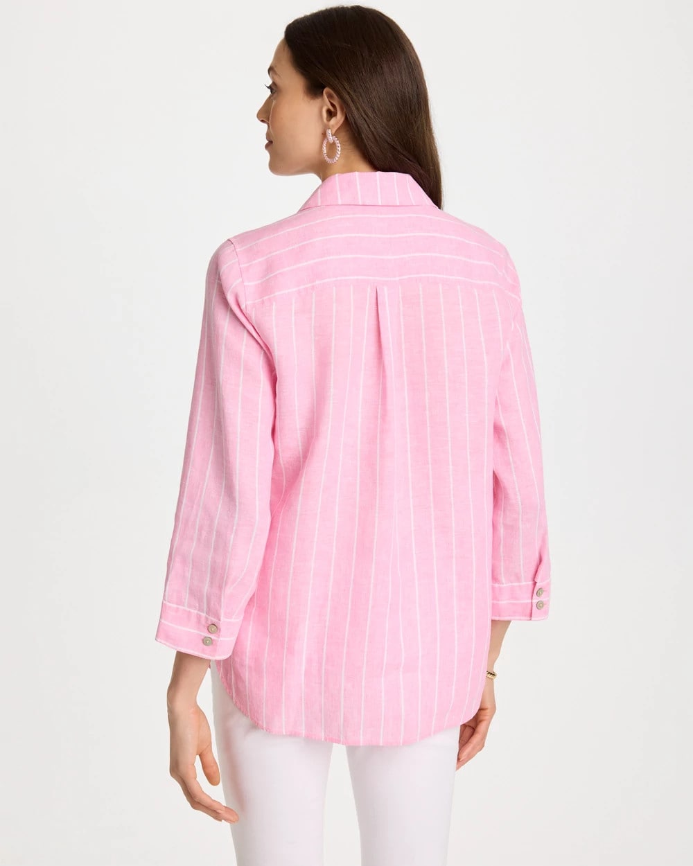 Chico's Latest - No Iron™ Linen Striped Shirt Pink Pansy