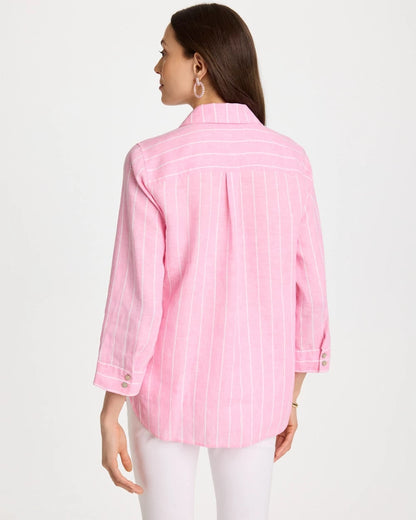 Chico's Latest - No Iron™ Linen Striped Shirt Pink Pansy
