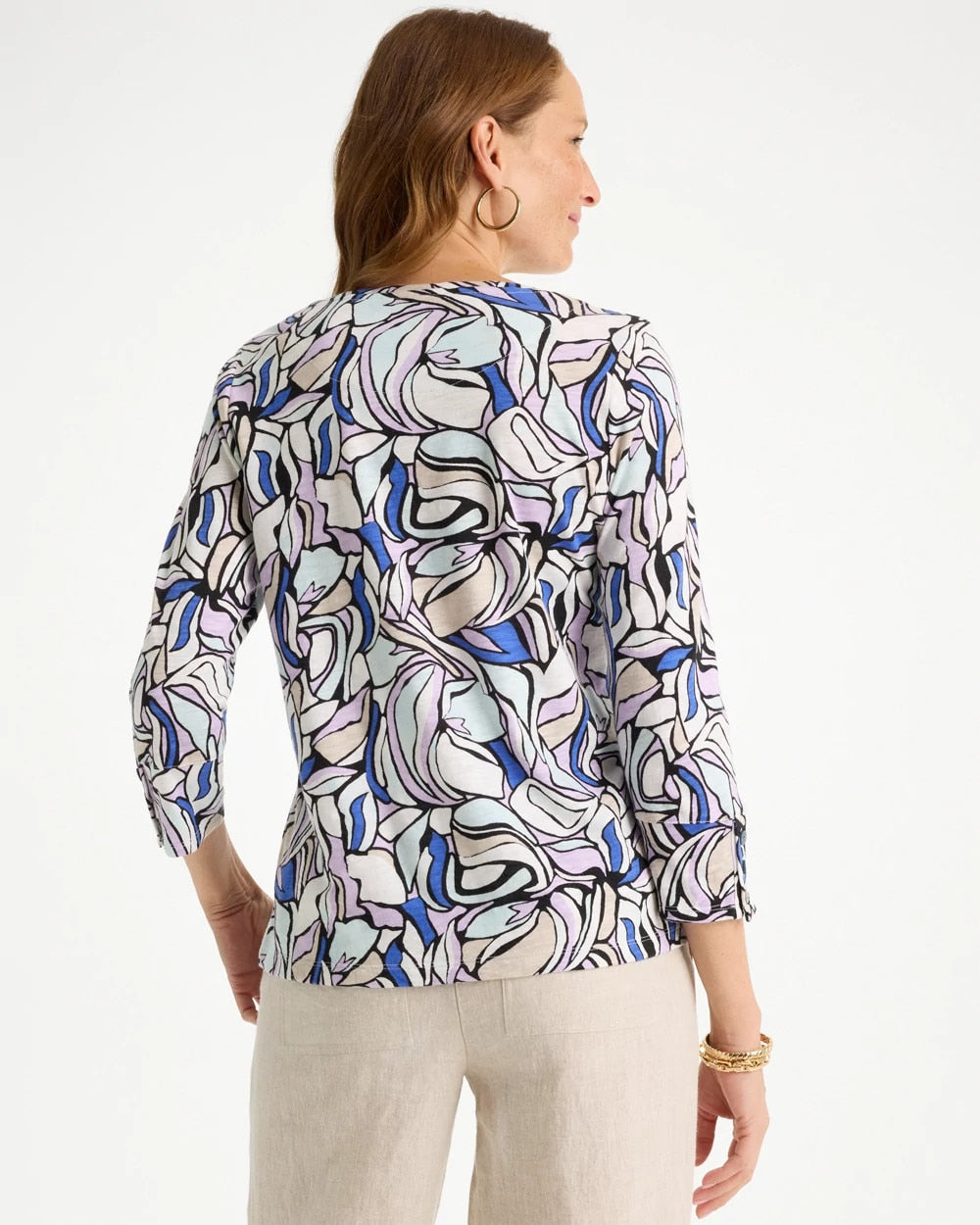 Chico's New - Floral Cotton Slub Tee Black