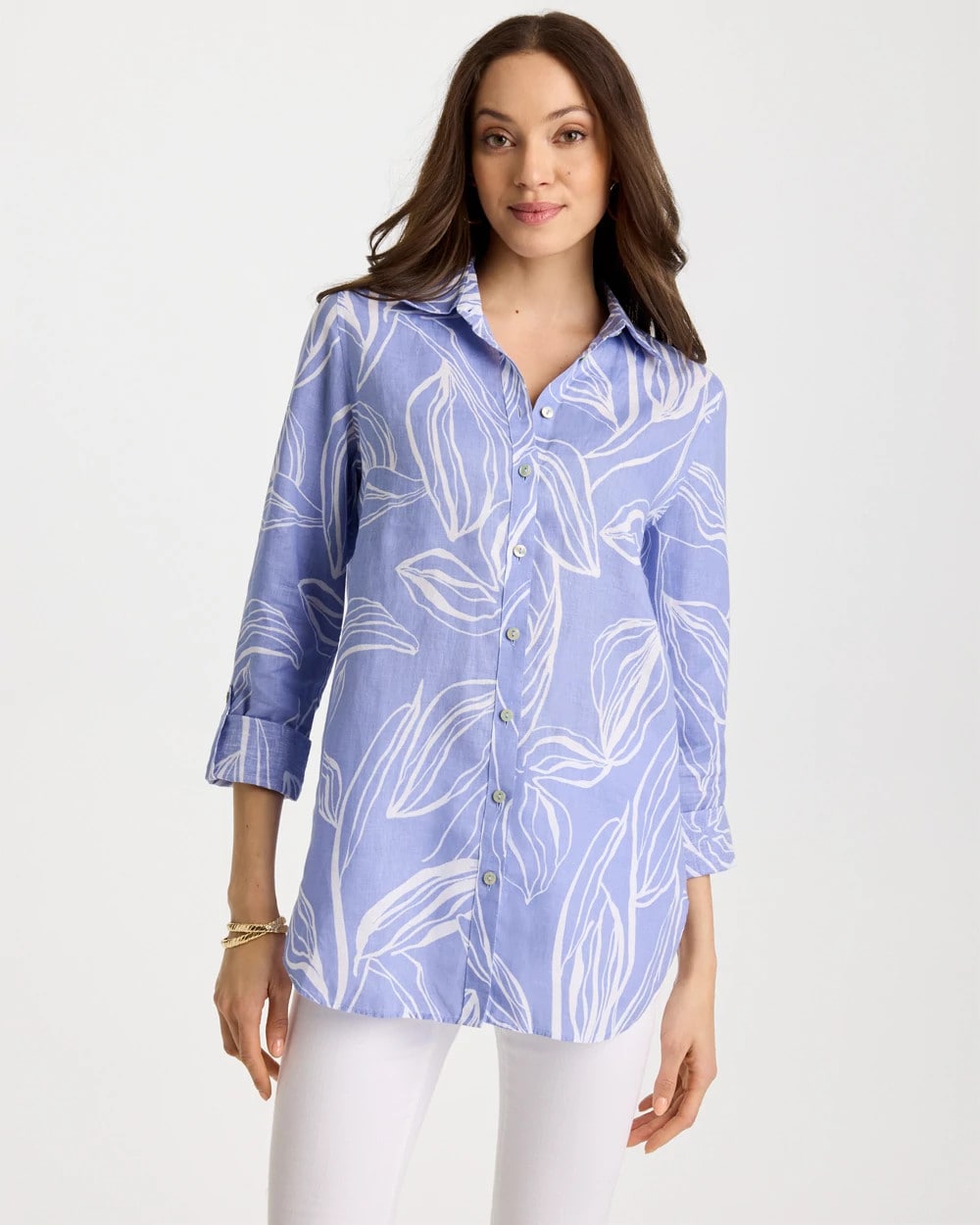 Chico's Great Value - No Iron™ Printed Linen Tunic Blue Orchid