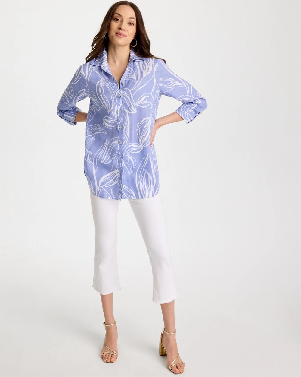 Chico's Great Value - No Iron™ Printed Linen Tunic Blue Orchid