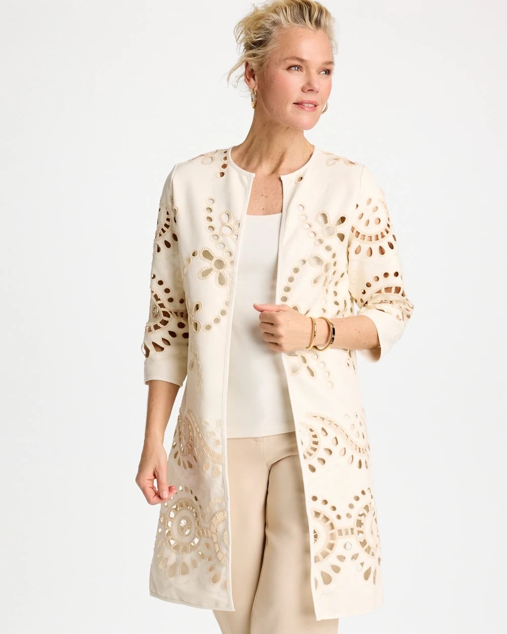 Chico's Trusted - Long Faux Leather Kimono Ecru