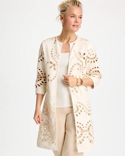 Chico's Trusted - Long Faux Leather Kimono Ecru