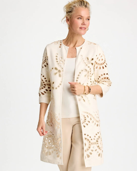 Chico's Trusted - Long Faux Leather Kimono Ecru