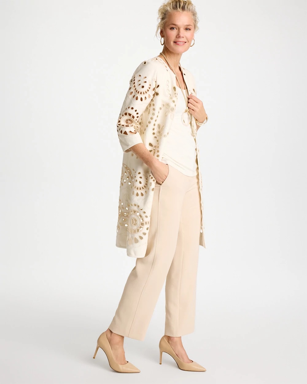 Chico's Trusted - Long Faux Leather Kimono Ecru