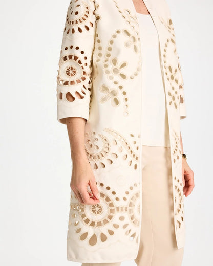 Chico's Trusted - Long Faux Leather Kimono Ecru
