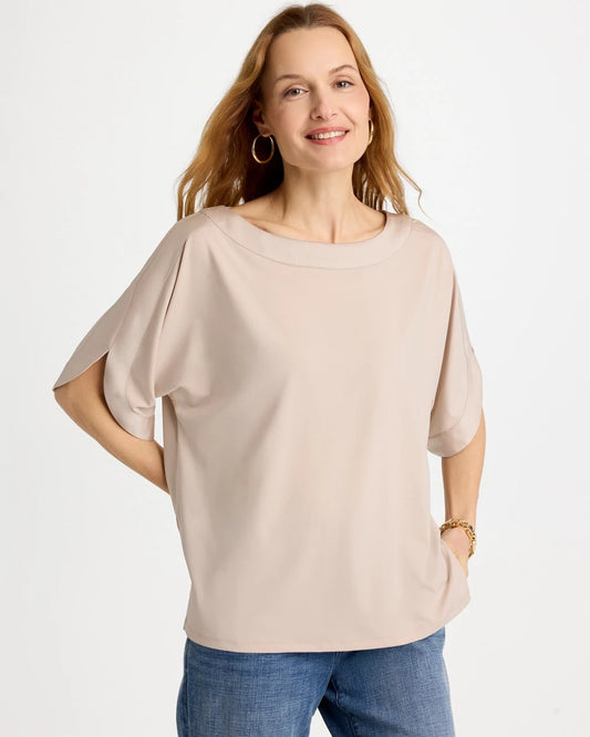 Chico's Classic - Jersey & Satin Dolman Tee Smokey Taupe