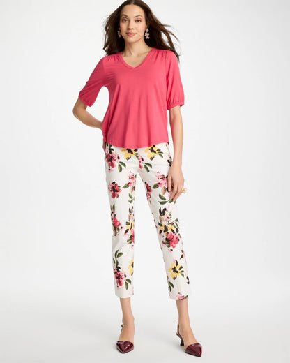 Chico's Everyday - Shirred Elbow Sleeve Tee Hot Honeysuckle
