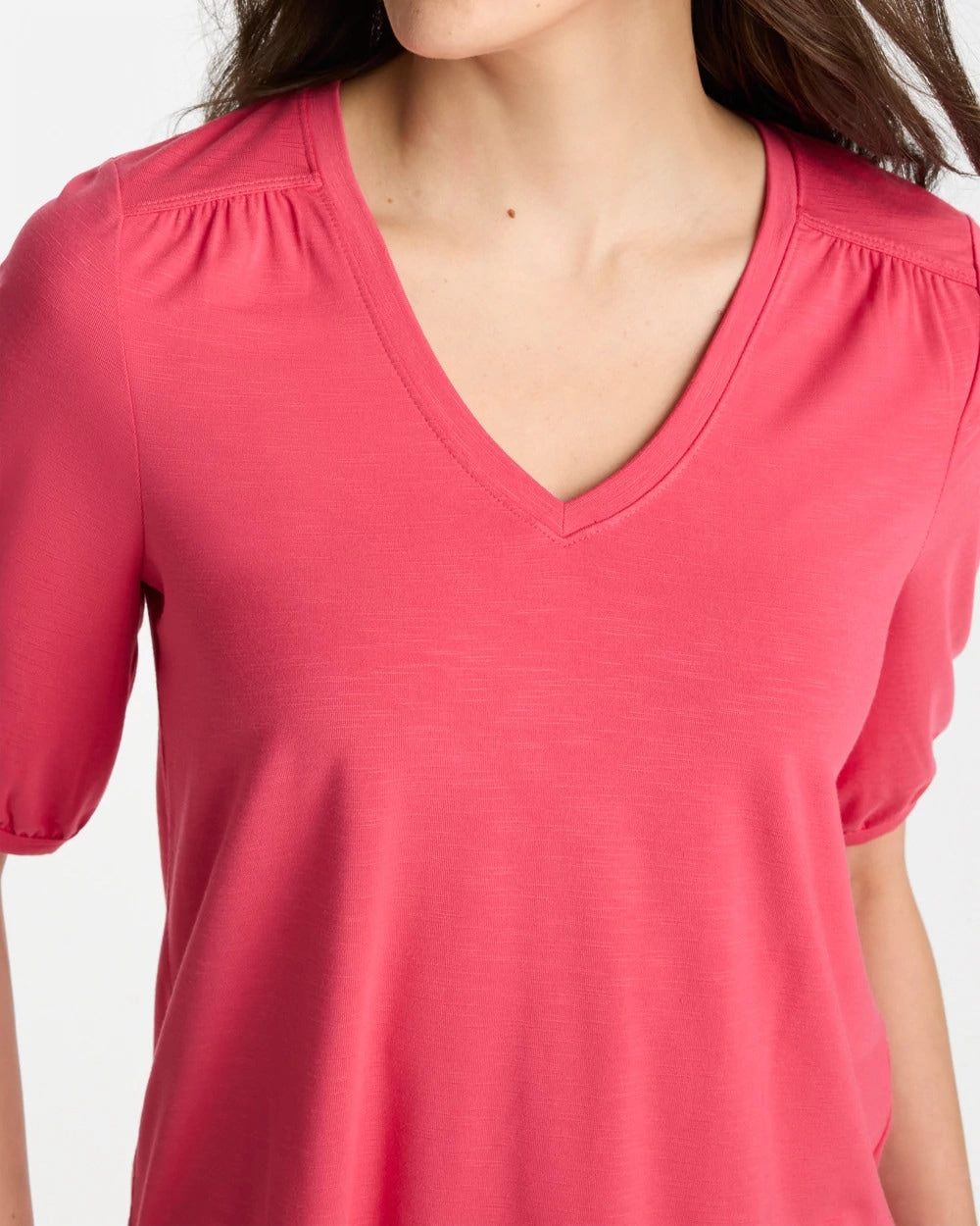 Chico's Everyday - Shirred Elbow Sleeve Tee Hot Honeysuckle