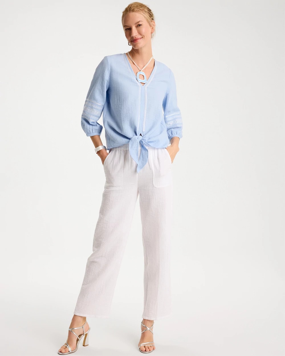 Chico's Best Price - Cotton Gauze Tie-Front Blouse Blue Haven