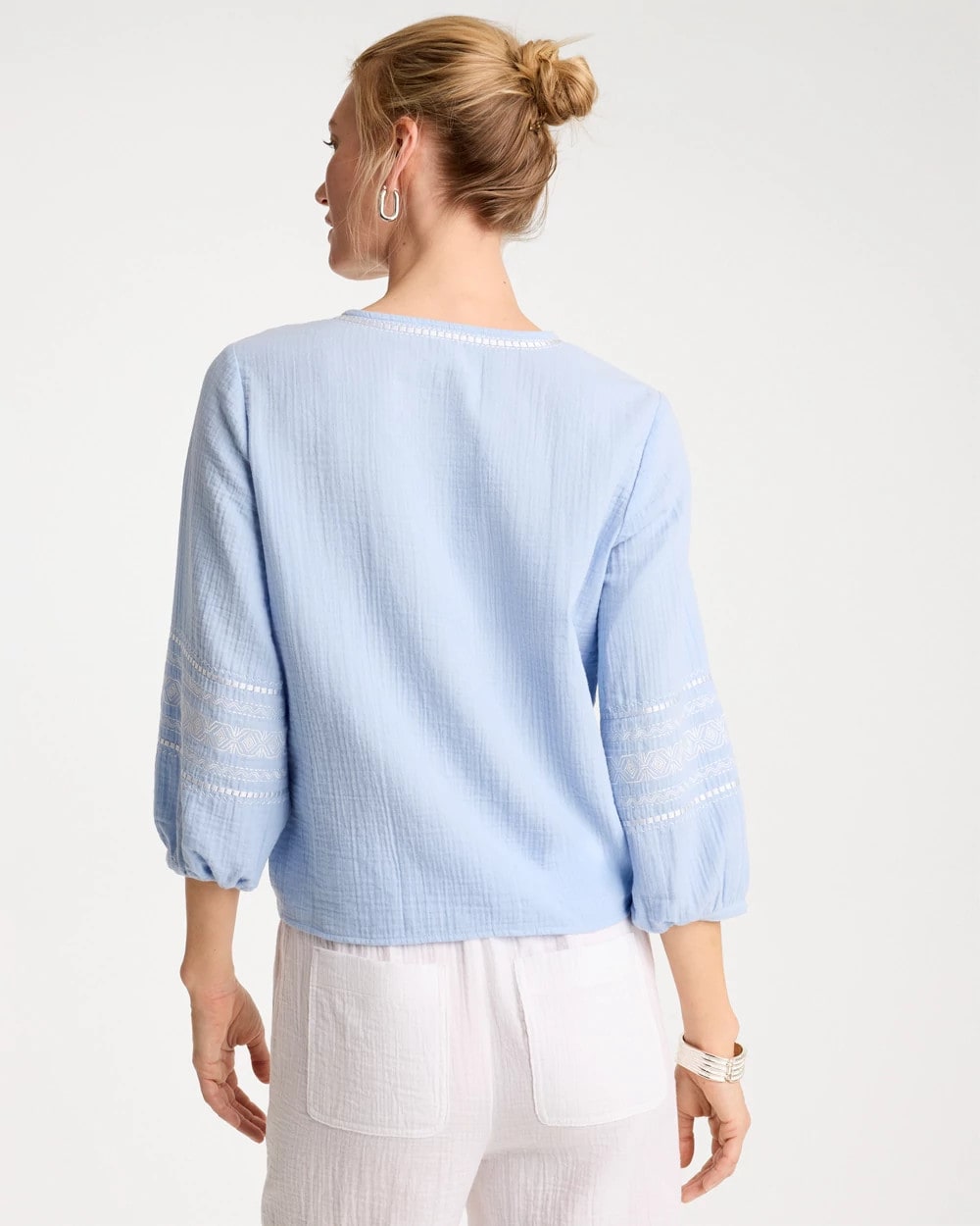 Chico's Best Price - Cotton Gauze Tie-Front Blouse Blue Haven