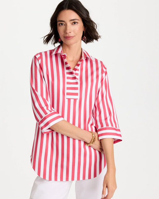 Chico's Top Pick - No Iron™ Striped Stretch Tunic Hot Honeysuckle