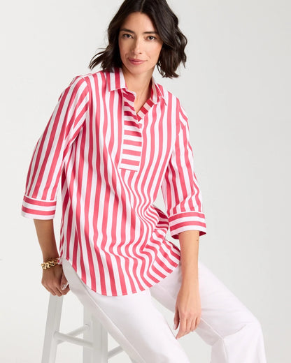 Chico's Top Pick - No Iron™ Striped Stretch Tunic Hot Honeysuckle