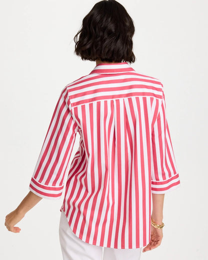 Chico's Top Pick - No Iron™ Striped Stretch Tunic Hot Honeysuckle