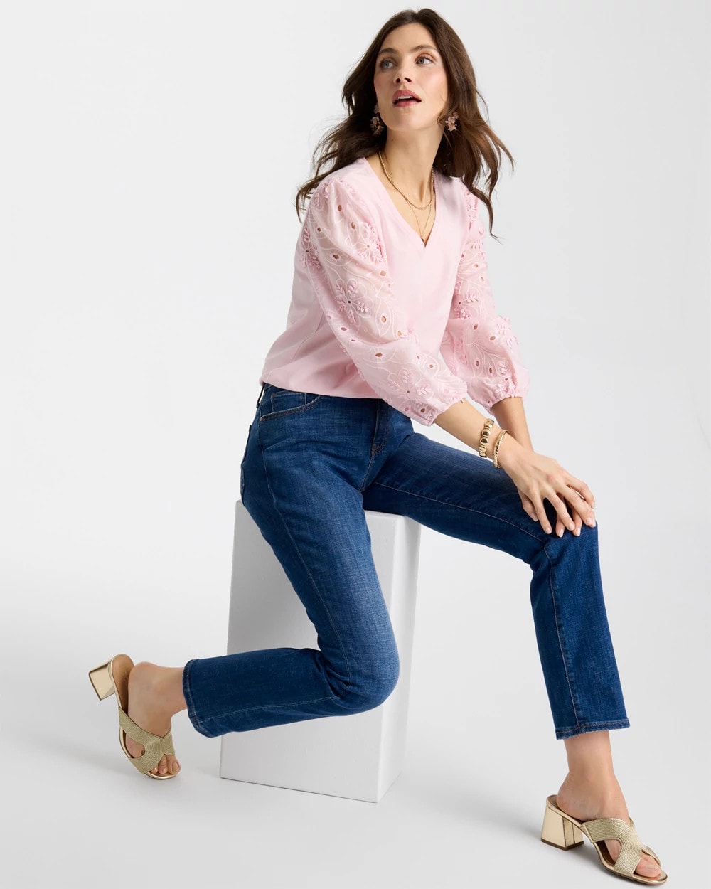 Chico's Quality - Floral Eyelet Sleeve Tee Sweet Blossom