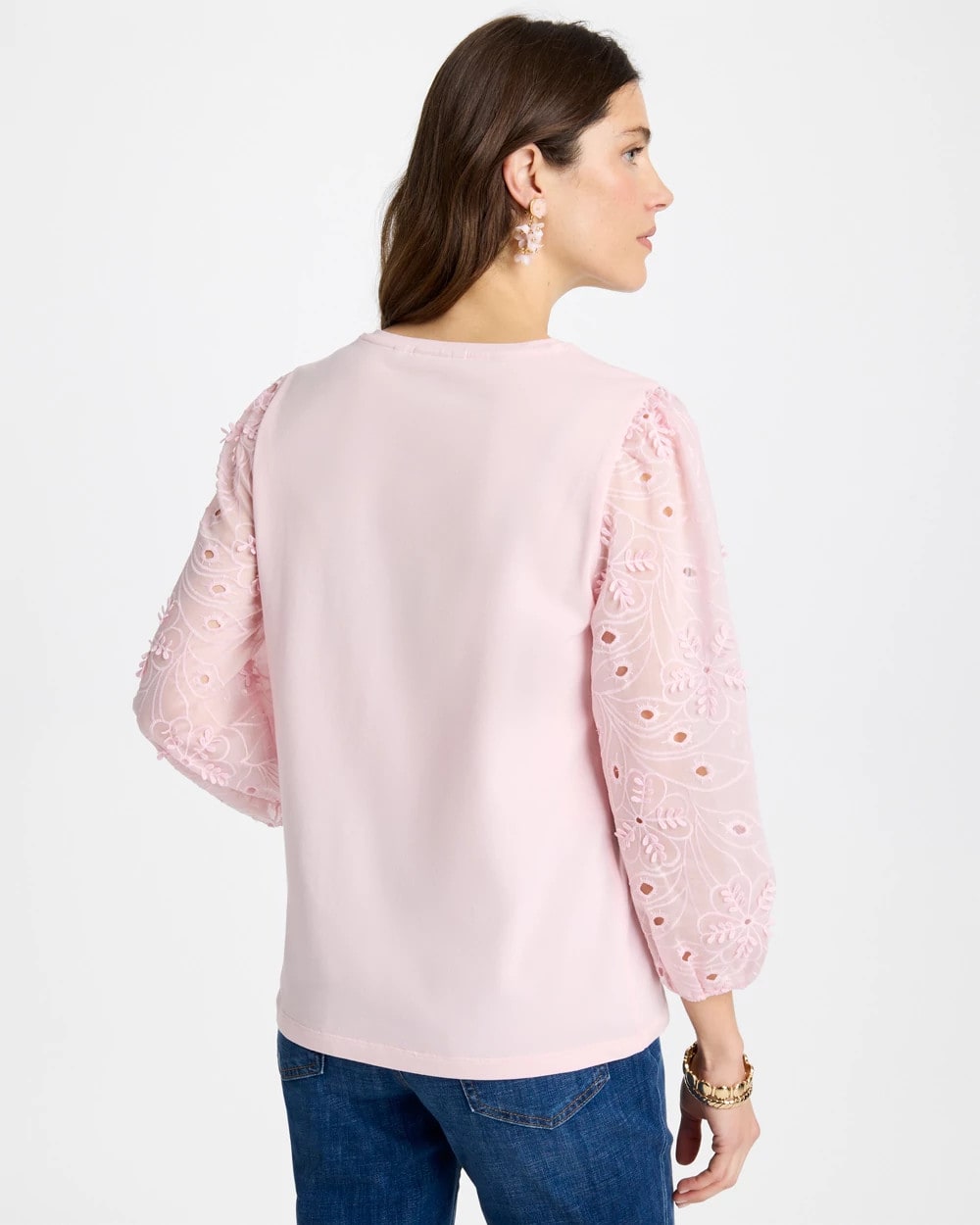 Chico's Quality - Floral Eyelet Sleeve Tee Sweet Blossom