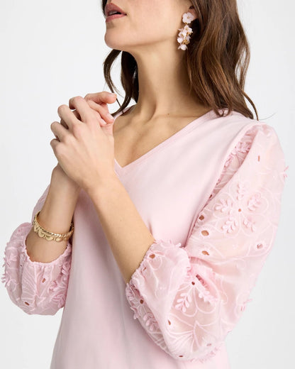 Chico's Quality - Floral Eyelet Sleeve Tee Sweet Blossom