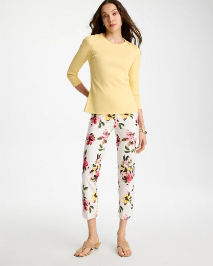 Chico's Deals - Ribbed Button Crewneck Tee Golden Haze