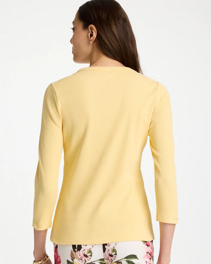Chico's Deals - Ribbed Button Crewneck Tee Golden Haze