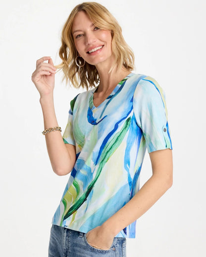 Chico's Best Price - Printed Pima V-Neck Tee Amparo Blue