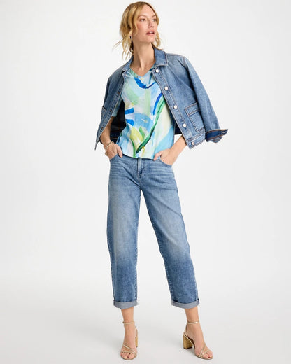 Chico's Best Price - Printed Pima V-Neck Tee Amparo Blue