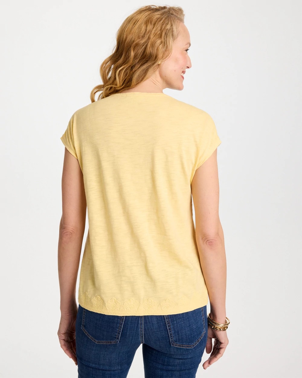 Chico's Exclusive - Monochrome Embroidered Cap-Sleeve Tee Golden Haze