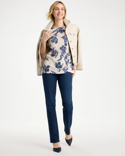 Chico's Classic - Floral Linen Dolman Tee River Rock