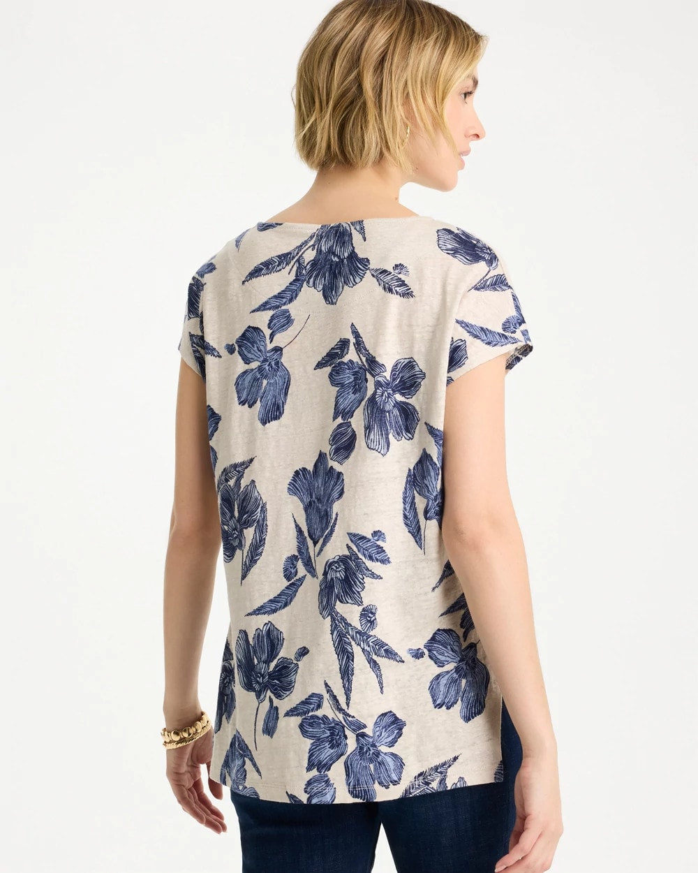 Chico's Classic - Floral Linen Dolman Tee River Rock