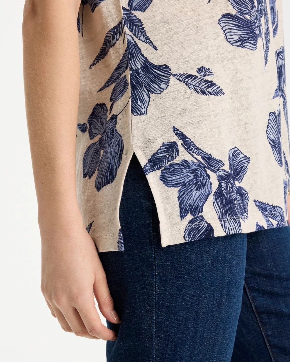 Chico's Classic - Floral Linen Dolman Tee River Rock