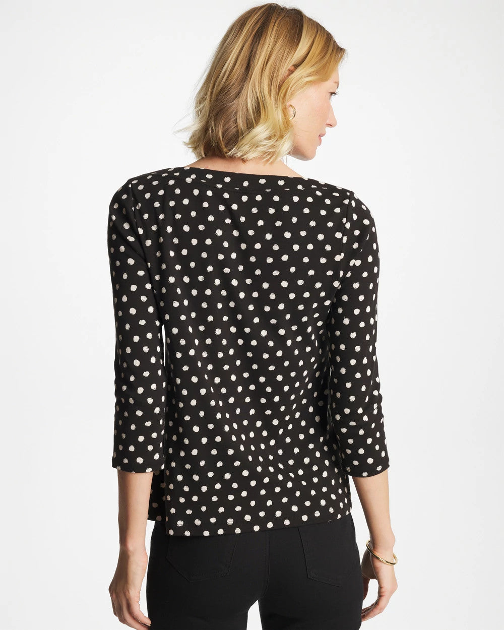 Chico's Exclusive - Polka Dot Pima 3/4 Sleeve Tee Black