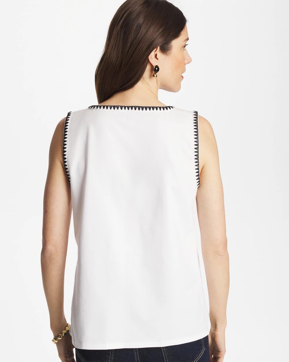 Chico's Great Value - Blanket Stitch Contour Cotton™ Square Neck Tank Alabaster