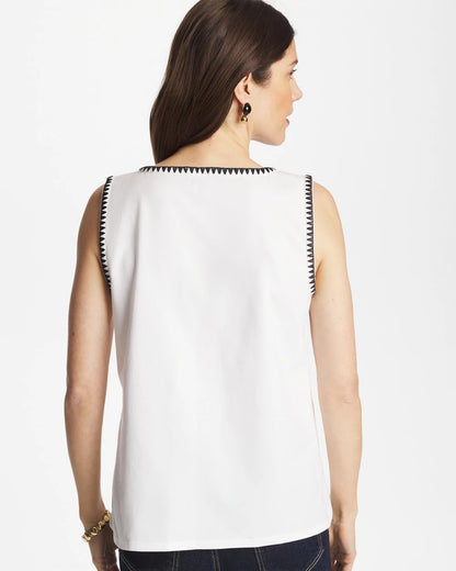 Chico's Great Value - Blanket Stitch Contour Cotton™ Square Neck Tank Alabaster