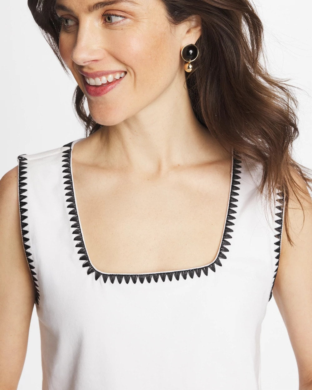 Chico's Great Value - Blanket Stitch Contour Cotton™ Square Neck Tank Alabaster