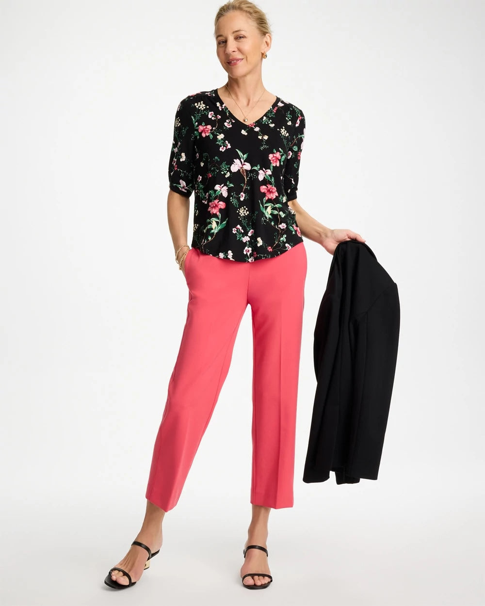 Chico's New - Kyoto Shirred Elbow Sleeve Tee Black