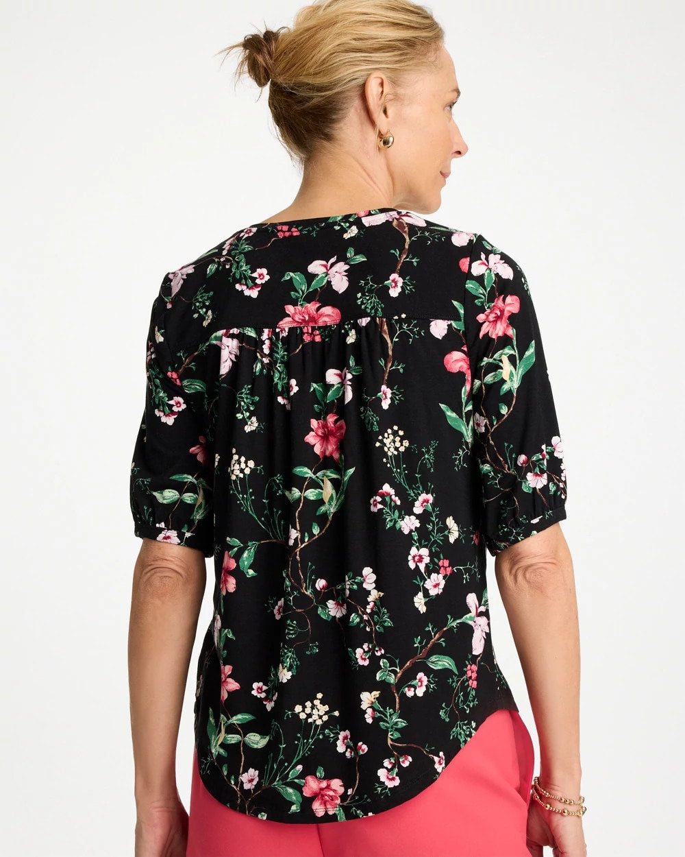 Chico's New - Kyoto Shirred Elbow Sleeve Tee Black