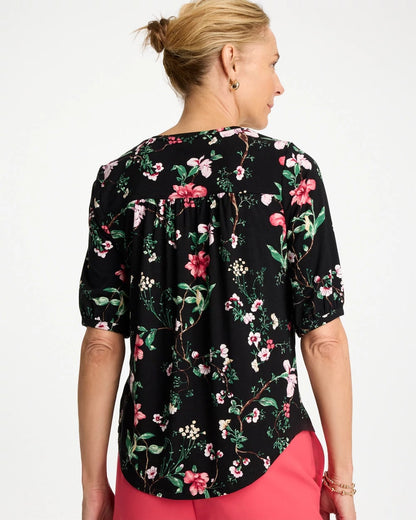 Chico's New - Kyoto Shirred Elbow Sleeve Tee Black