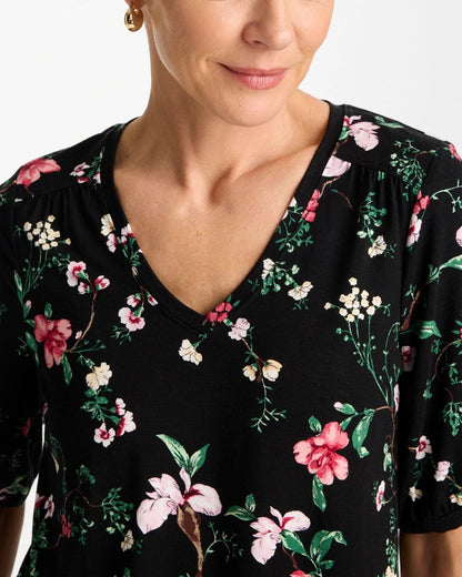 Chico's New - Kyoto Shirred Elbow Sleeve Tee Black
