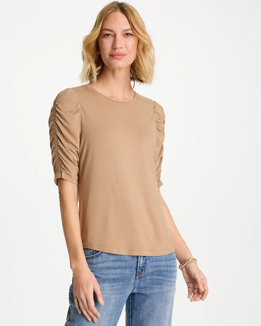 Chico's Great Value - Touch of Cool™ Ruched Sleeve Knit Tee Cattail Brown