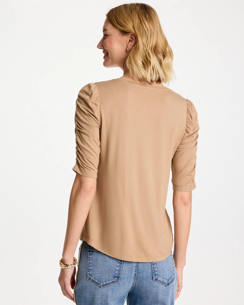 Chico's Great Value - Touch of Cool™ Ruched Sleeve Knit Tee Cattail Brown