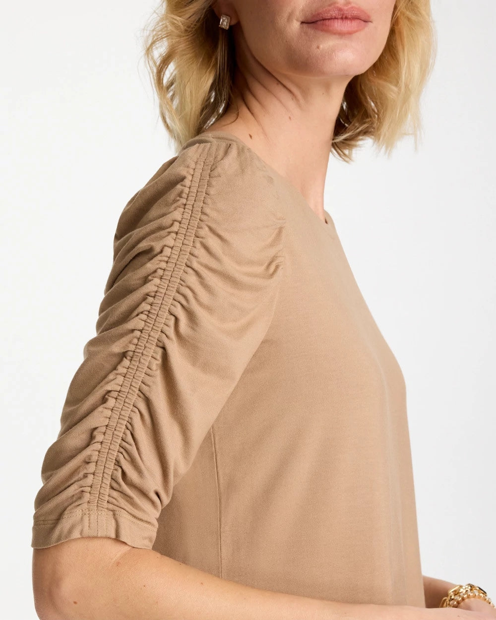 Chico's Great Value - Touch of Cool™ Ruched Sleeve Knit Tee Cattail Brown