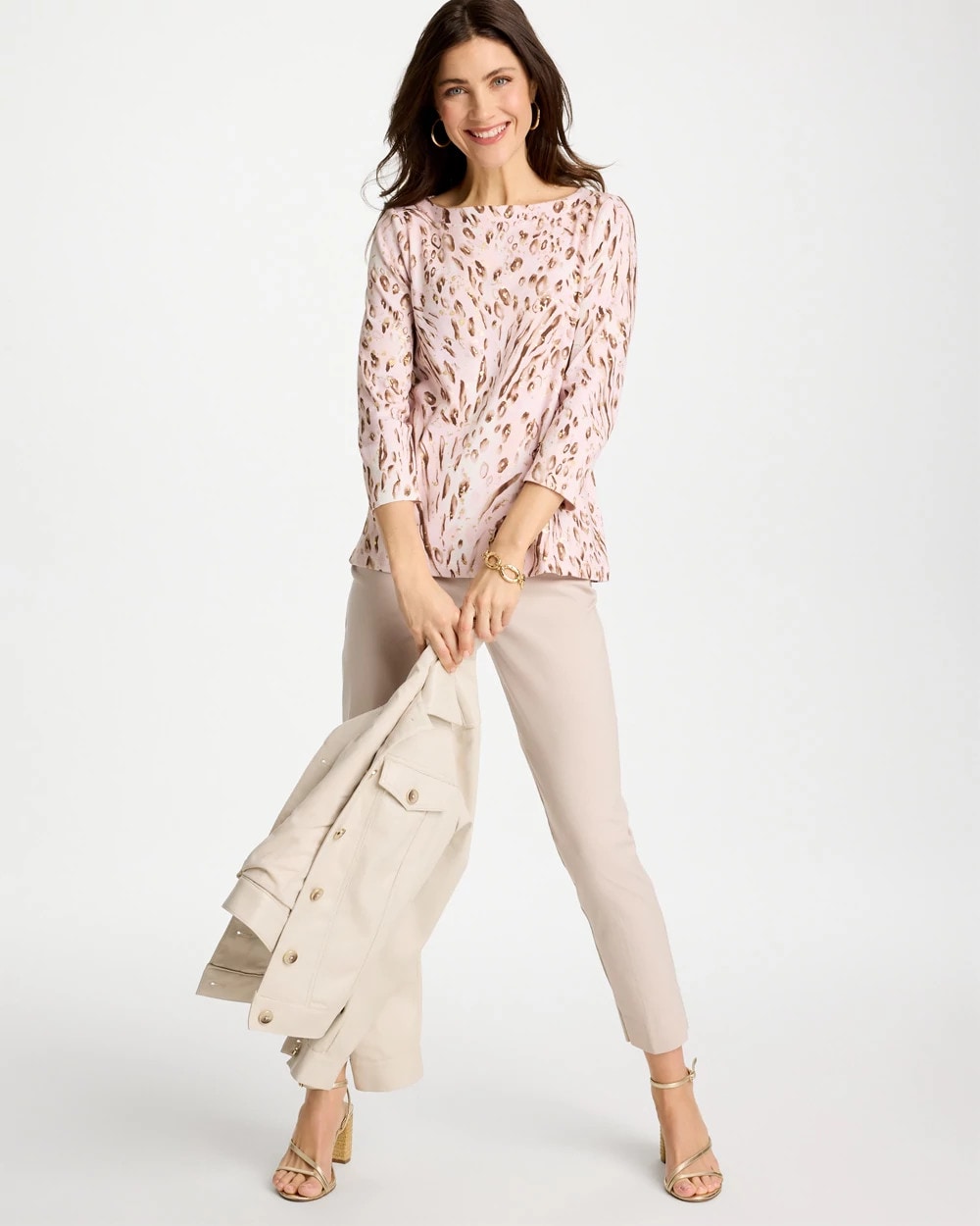 Chico's Customer Favorite - Animal Foiled Pima 3/4 Sleeve Tee Alabaster